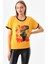 Kadın Desenli ve Yazı Detaylı Kısa Kol Bluz 23085 Sarı 3