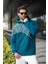 Petrol Yeşili Baskılı Kapüşonlu Erkek Sweatshirt E7160 1