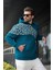 Petrol Yeşili Baskılı Kapüşonlu Erkek Sweatshirt E7160 4