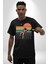 Uzay Adamı Tasarımı Grafik Baskılı Pamuklu Penye Kadın Erkek Siyah Tişört 2