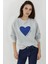 Kadın Baskılı Yuvarlak Yaka Sweatshirt Grey 1