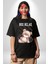 Relax Teddy Ayı Gül Grafik Baskılı Pamuklu Penye Kadın Erkek Siyah Tişört 2