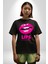 Lips Ruj Pembe Dudak Sınırsız Düşün Grafik Baskılı Pamuklu Penye Kadın Erkek Siyah Tişört 3