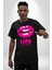 Lips Ruj Pembe Dudak Sınırsız Düşün Grafik Baskılı Pamuklu Penye Kadın Erkek Siyah Tişört 4