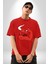 Kırmızı Boğa Maskotu Grafik Baskılı Pamuklu Penye Kadın Erkek Kırmızı Tişört 2