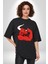 Kırmızı Boğa Maskotu Grafik Baskılı Pamuklu Penye Kadın Erkek Siyah Tişört 5