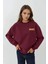 Kadın İşlemeli Yuvarlak Yaka Sweatshirt Kiraz Kırmızısı 2