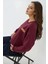 Kadın İşlemeli Yuvarlak Yaka Sweatshirt Kiraz Kırmızısı 4
