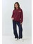 Kadın İşlemeli Yuvarlak Yaka Sweatshirt Kiraz Kırmızısı 5