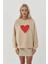 Kadın Baskılı Yuvarlak Yaka Sweatshirt Bej Doğal 2