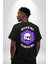 Polen Kafatası Mor Çiçek Sırt Baskılı Pamuklu Penye Kadın Erkek Siyah Tişört 2
