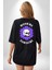 Polen Kafatası Mor Çiçek Sırt Baskılı Pamuklu Penye Kadın Erkek Siyah Tişört 3