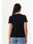Kadın Yazı Detaylı Kısa Kol Pamuklu Bluz 23042 Siyah 4