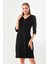 Kadın V Yaka Düğme Detaylı Elbise 22445 Siyah 1