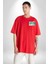 Pisikolojim Bulutlu Minimal Cep Baskılı Pamuklu Penye Kadın Erkek Kırmızı Tişört 3