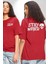 Uzaylı Tuhaf Kal Yazılı Sokak Style Cep Sırt Baskılı Pamuklu Penye Kadın Erkek Kırmızı Tişört 1