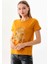 Kadın Yazı Detaylı Kısa Kol Pamuklu Bluz 23042 Safran 1