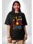 Kayakcı Kız Grafik Baskılı Pamuklu Penye Kadın Erkek Siyah Tişört 1