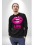 Lips Ruj Pembe Dudak Sınırsız Düşün Erkek Kadın Unisex Dijital Baskılı Siyah Sweatshirt 2