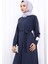 Lacivert Bisiklet Yaka Bel Kuşaklı Elbise 3