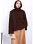 Kahverengi Bisiklet Yaka Oversize Angora Yumoş Triko Kazak 1