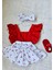 Kız Bebek Kiraz Desen Fırfırlı Kırmız Slopet Bandana Kırmızı Babet 3'lü Set 1
