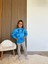 Kız Çocuk Pamuklu Mavi Çiçek Desenli Sweatshirt Çizgili Pantolon Takım 4
