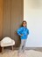 Kız Çocuk Pamuklu Mavi Çiçek Desenli Sweatshirt Çizgili Pantolon Takım 5