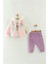 Kız Bebek Baskılı Sweatshirt, Pantolon ve Ceket 3'lü Takım (9-12-18 Ay) 1