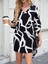 Kadın Uzun Kollu V Yakalı Desenli Dalgıç Elbise 4