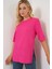 Kadın BDART Dokulu Uzun Kol Yaka Tişört Parlak Pembe 7