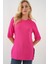 Kadın BDART Dokulu Uzun Kol Yaka Tişört Parlak Pembe 10