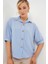 Kadın BDART Düğme Kapamalı Oversize Krep Gömlek Blue 9