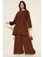 Kadın BDART Dokulu Uzun Kollu Tunik ve Geniş Paça Pantolon Seti Kahverengi 1