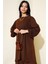 Kadın BDART Dokulu Uzun Kollu Tunik ve Geniş Paça Pantolon Seti Kahverengi 2