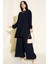 Kadın BDART Dokulu Uzun Kollu Tunik ve Geniş Paça Pantolon Seti Lacivert 6