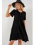 Kadın BDART Kemerli, Düğme Detaylı, Kısa Kollu Mini Elbise Black 7