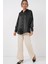 Kadın BDART Düğmeli Oversize Saten Gömlek Black 8