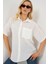 Kadın BDART Cepli, Salaş Fit Keten Karışım Butonlu Gömlek Beyaz 7