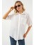 Kadın BDART Cepli, Salaş Fit Keten Karışım Butonlu Gömlek Beyaz 9