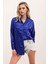Kadın BDART Düğmeli Oversize Saten Gömlek Blue 5