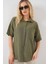 Kadın BDART Cepli, Salaş Fit Keten Karışım Butonlu Gömlek Haki Yeşil 7