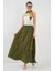 Kadın BDART Astarlı Dokulu Maxi Etek Haki Yeşil 7