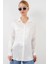 Kadın BDART Düğmeli Kapatma ile Dokulu Saten Uzun Kollu Gömlek Beyaz 6