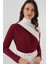 Kadın BDART Fırfırlı Renk Bloklu Yüksek Yaka Bluz Bordo Kırmızı 8