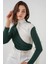 Kadın BDART Fırfırlı Renk Bloklu Yüksek Yaka Bluz Zümrüt Yeşili 8