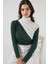 Kadın BDART Fırfırlı Renk Bloklu Yüksek Yaka Bluz Zümrüt Yeşili 1