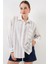 Kadın BDART Cep Detaylı Oversize Çizgili Pamuklu Gömlek White 9