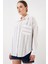 Kadın BDART Cep Detaylı Oversize Çizgili Pamuklu Gömlek White 10