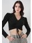 Kadın BDART Drapeli V Yaka Dikişli Crop Top Siyah 5